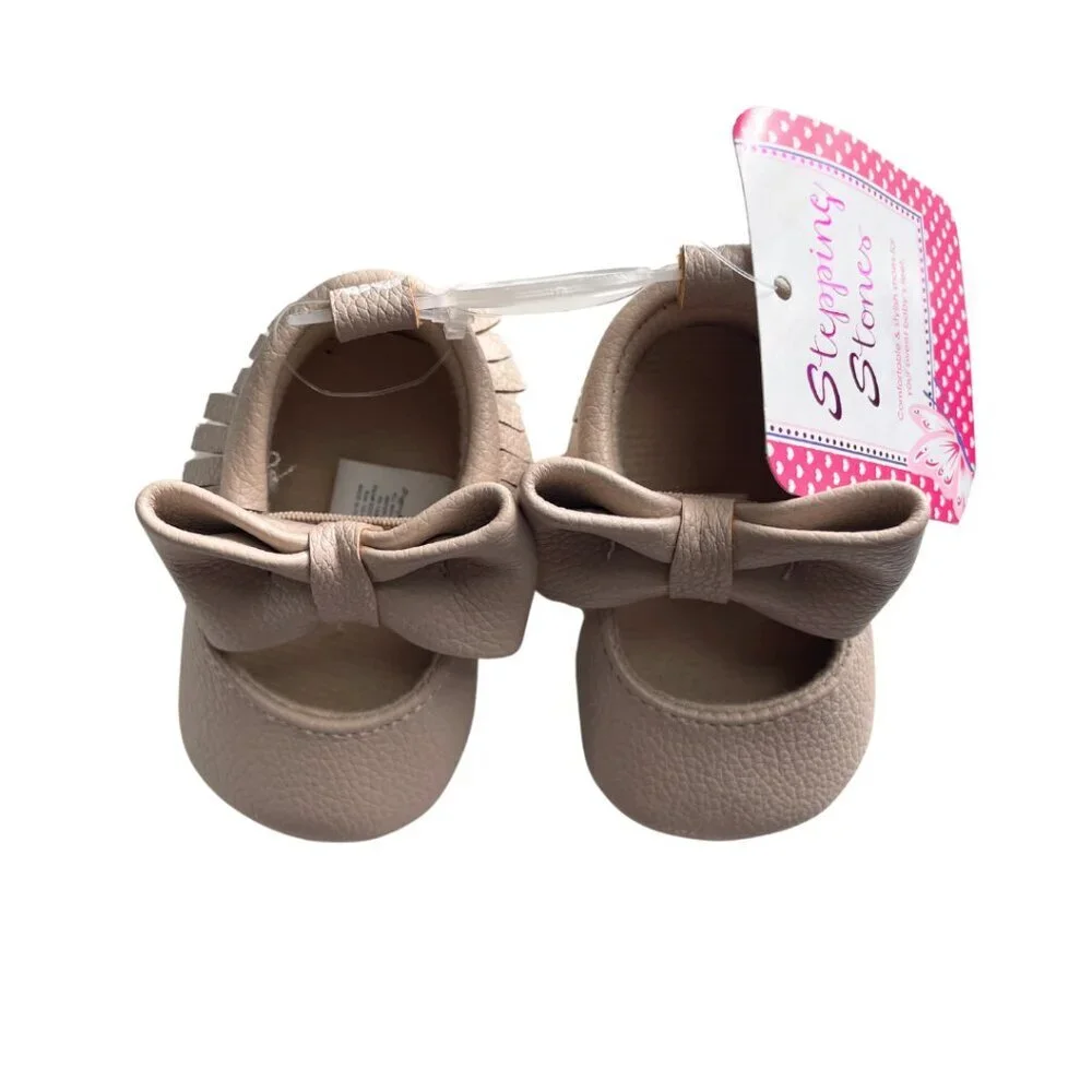 Stepping Stones Crib Shoes with bow & fringe moccasin Infant size1 (0-3mos) pink